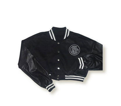 Women's Black Varsity Baseball Crop Top Bomber