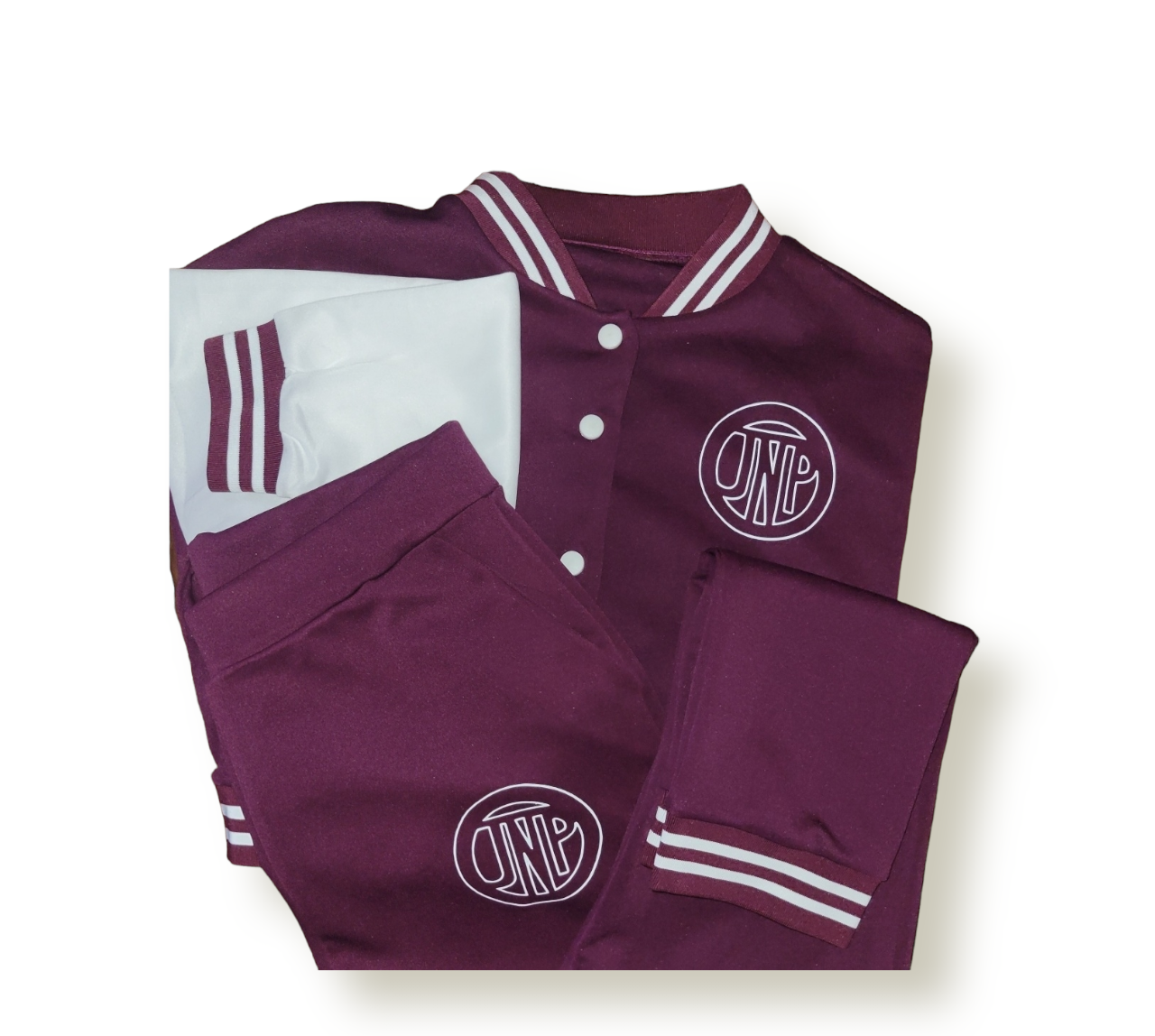 Women's Burgundy Varsity Baseball Crop Top Bomber Set