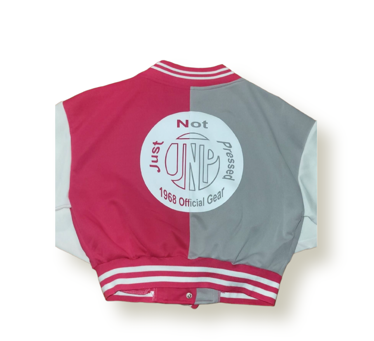 Women's Pink & Gray Varsity Baseball Crop Top Bomber Jacket Set