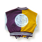 Women's Purple & Yellow Varsity Baseball Crop Top Bomber Jacket Set