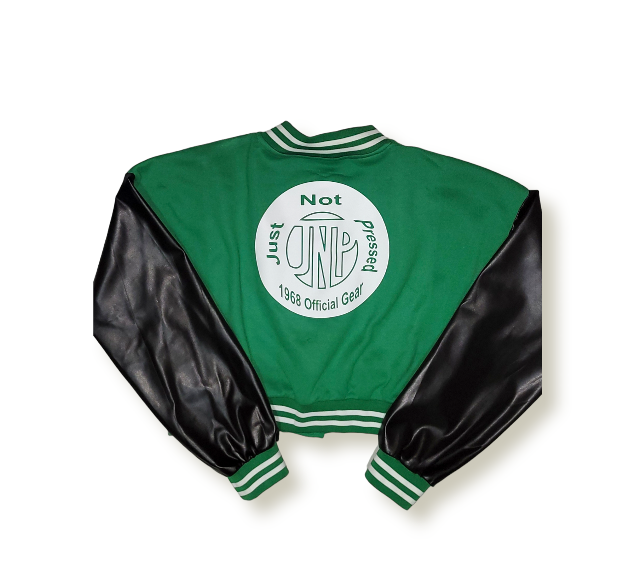 Women's Green & Black Varsity Baseball Crop Top Bomber