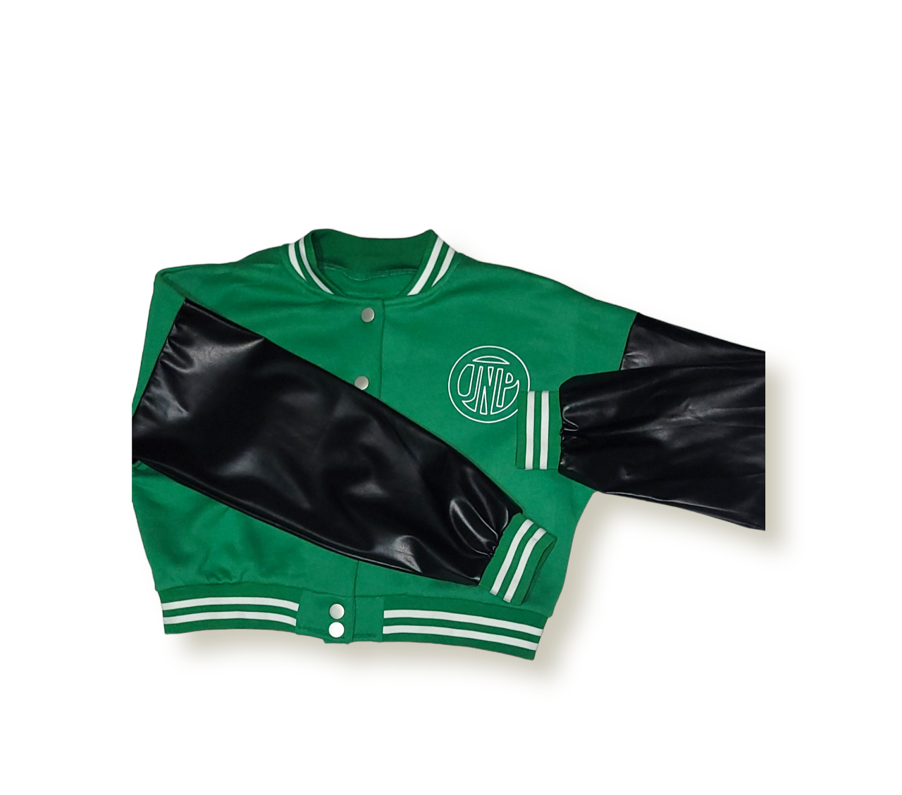 Women's Green & Black Varsity Baseball Crop Top Bomber