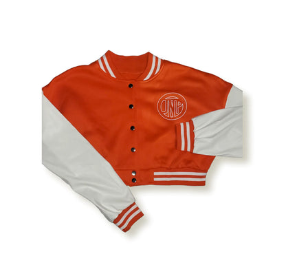 Women's Orange Varsity Baseball Crop Top Bomber